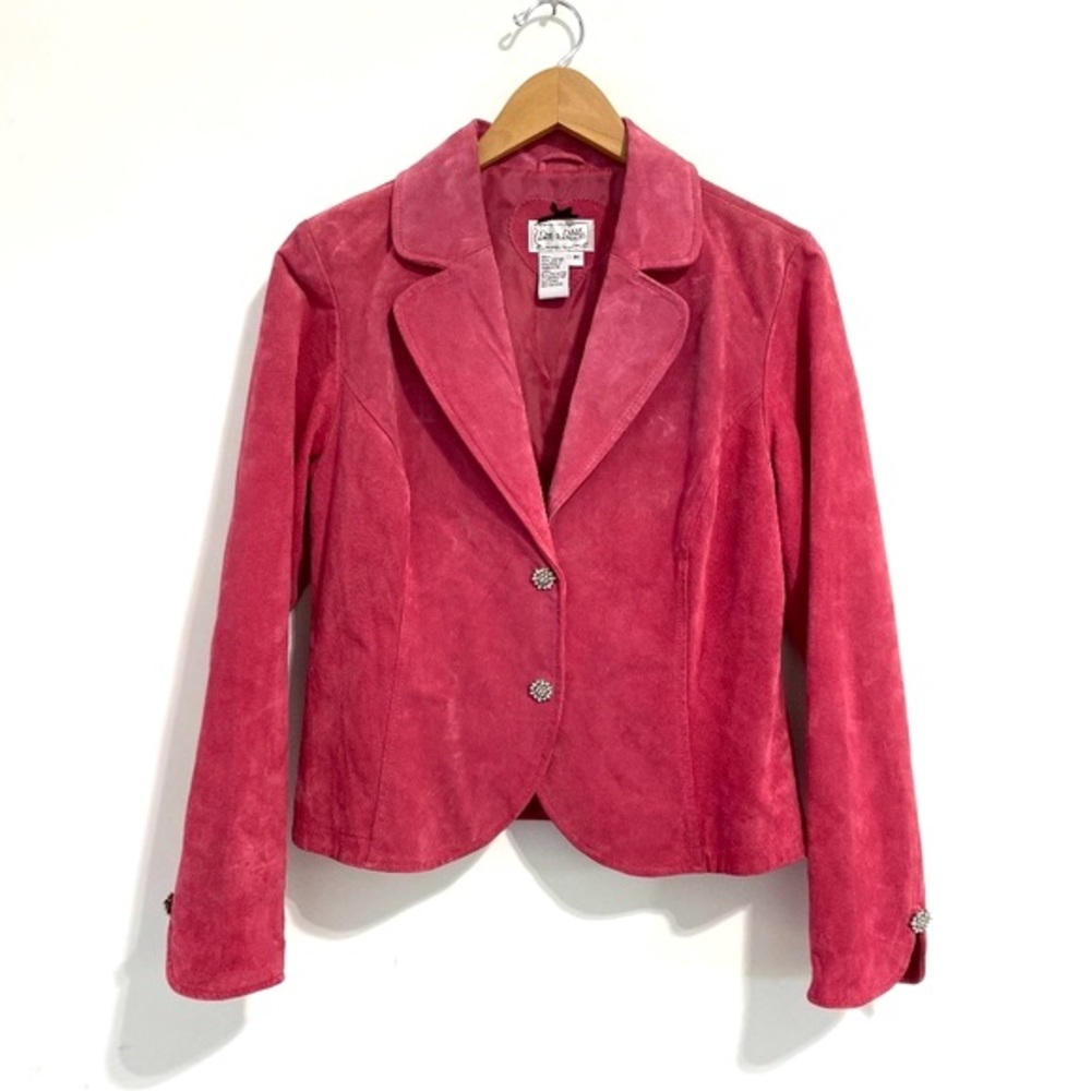 Vintage Live a Little Rose Pink Suede Leather Jacket Blazer Rhinestones
